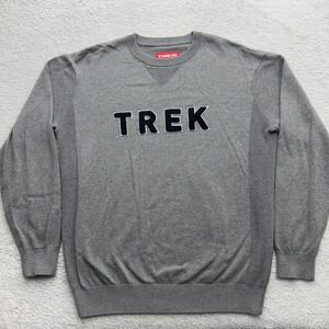 Trek Bicycle Corp Mens M Gray Cotton Crewneck Sweater Logo Patch Ribbed Side